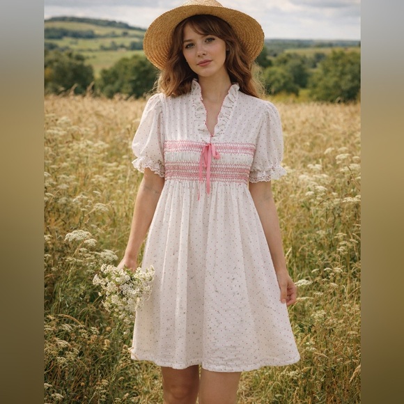 Vintage Dresses & Skirts - Elegant White and Pink Summer Dress